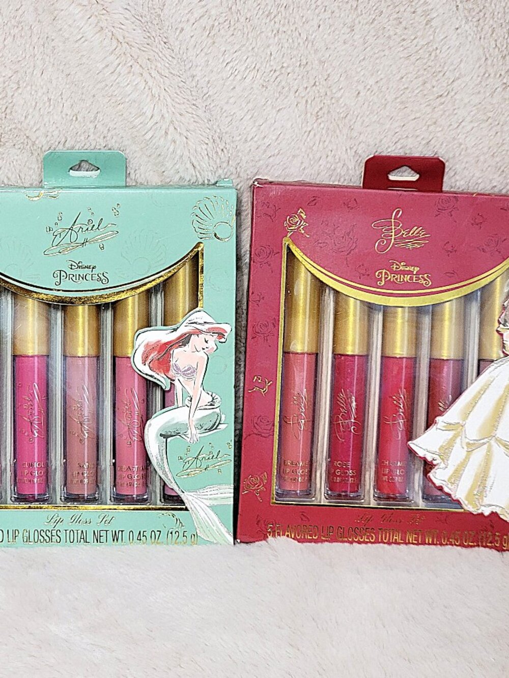 2 Packs Disney Princess 5 Flavored Lip Gloss Set - Belle & Ariel - NEW - #E